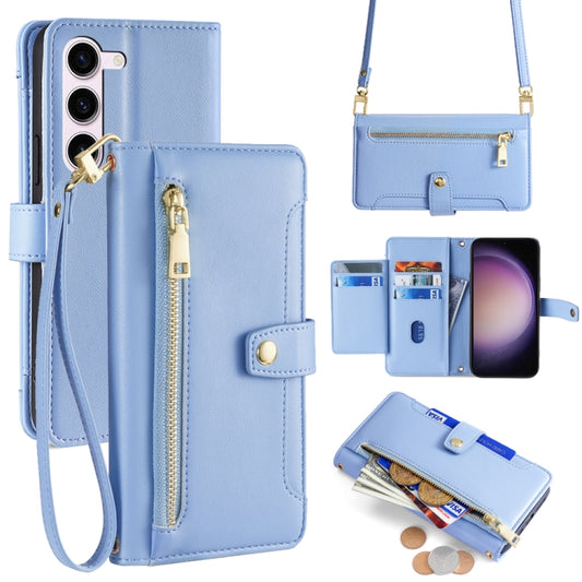 For Samsung Galaxy S24 5G Sheep Texture Cross-body Zipper Wallet Leather Phone Case(Blue) - Galaxy S24 5G Cases by PMC Jewellery | Online Shopping South Africa | PMC Jewellery | Buy Now Pay Later Mobicred