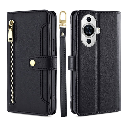 For Huawei nova 11 4G Sheep Texture Cross-body Zipper Wallet Leather Phone Case(Black) - Huawei Cases by PMC Jewellery | Online Shopping South Africa | PMC Jewellery | Buy Now Pay Later Mobicred