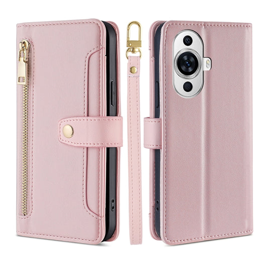 For Huawei nova 11 4G Sheep Texture Cross-body Zipper Wallet Leather Phone Case(Pink) - Huawei Cases by PMC Jewellery | Online Shopping South Africa | PMC Jewellery | Buy Now Pay Later Mobicred