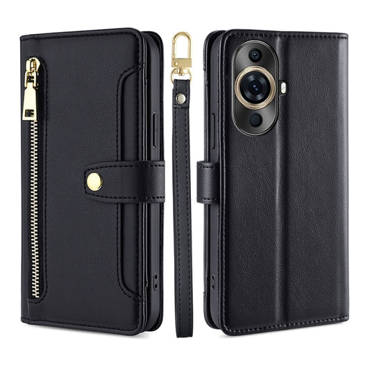 For Huawei nova 11 Pro 4G / 11 Ultra 4G Sheep Texture Cross-body Zipper Wallet Leather Phone Case(Black) - Huawei Cases by PMC Jewellery | Online Shopping South Africa | PMC Jewellery | Buy Now Pay Later Mobicred