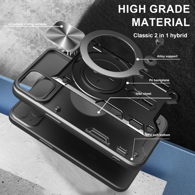 For iPhone 16e CD Texture Sliding Camshield Magnetic Holder Phone Case(Pink) - iPhone 16e Cases by PMC TechLife | Online Shopping South Africa | PMC TechLife | Buy Now Pay Later Mobicred