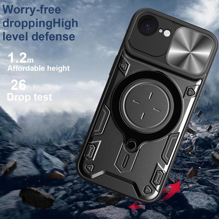 For iPhone 16e CD Texture Sliding Camshield Magnetic Holder Phone Case(Silver) - iPhone 16e Cases by PMC TechLife | Online Shopping South Africa | PMC TechLife | Buy Now Pay Later Mobicred