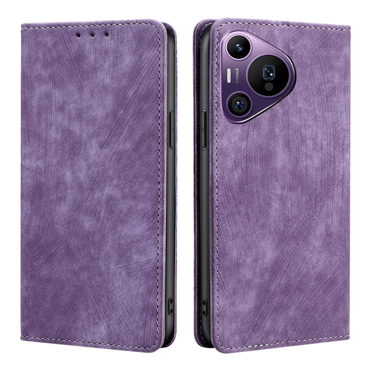 For Huawei Pura 70 Pro / Pro+ RFID Anti-theft Brush Magnetic Leather Phone Case(Purple) - Huawei Cases by PMC Jewellery | Online Shopping South Africa | PMC Jewellery | Buy Now Pay Later Mobicred