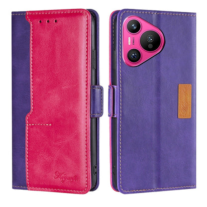 For Huawei Pura 70 5G Contrast Color Side Buckle Leather Phone Case(Purple + Rose Red) - Huawei Cases by PMC Jewellery | Online Shopping South Africa | PMC Jewellery | Buy Now Pay Later Mobicred