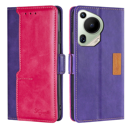 For Huawei Pura 70 Ultra 5G Contrast Color Side Buckle Leather Phone Case(Purple + Rose Red) - Huawei Cases by PMC Jewellery | Online Shopping South Africa | PMC Jewellery | Buy Now Pay Later Mobicred