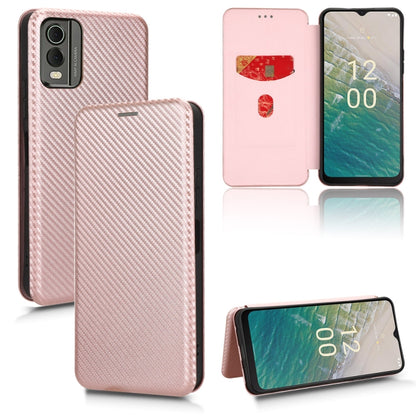 For Nokia C32 Carbon Fiber Texture Flip Leather Phone Case(Pink) - Nokia Cases by PMC Jewellery | Online Shopping South Africa | PMC Jewellery | Buy Now Pay Later Mobicred