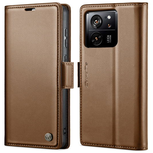 For Xiaomi 13T/13T Pro CaseMe 023 Butterfly Buckle Litchi Texture RFID Anti-theft Leather Phone Case(Brown) - Xiaomi Cases by CaseMe | Online Shopping South Africa | PMC Jewellery | Buy Now Pay Later Mobicred