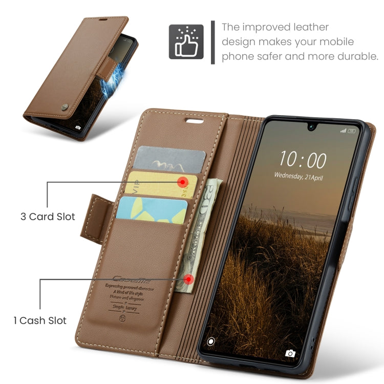 For Xiaomi Redmi 13C 4G / 13C 5G CaseMe 023 Butterfly Buckle Litchi Texture RFID Anti-theft Leather Phone Case(Brown) - Xiaomi Cases by CaseMe | Online Shopping South Africa | PMC Jewellery | Buy Now Pay Later Mobicred