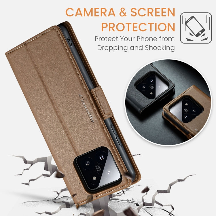 For Xiaomi 14 CaseMe 023 Butterfly Buckle Litchi Texture RFID Anti-theft Leather Phone Case(Brown) - 14 Cases by CaseMe | Online Shopping South Africa | PMC Jewellery | Buy Now Pay Later Mobicred