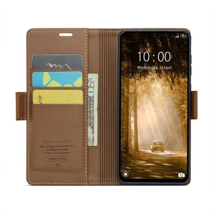 For Xiaomi Redmi Note 13 4G CaseMe 023 Butterfly Buckle Litchi Texture RFID Anti-theft Leather Phone Case(Brown) - Xiaomi Cases by CaseMe | Online Shopping South Africa | PMC Jewellery | Buy Now Pay Later Mobicred