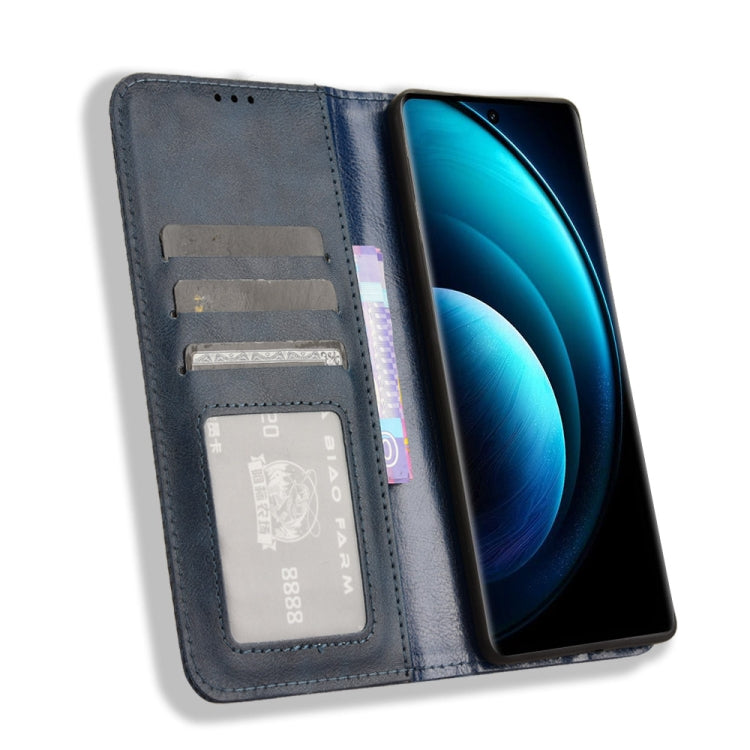 For vivo X100 5G Magnetic Buckle Retro Texture Leather Phone Case(Blue) - X100 Cases by PMC TechLife | Online Shopping South Africa | PMC TechLife | Buy Now Pay Later Mobicred