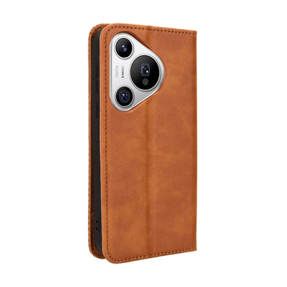 For Huawei Pura 70 Magnetic Buckle Retro Texture Leather Phone Case(Brown) - Huawei Cases by PMC Jewellery | Online Shopping South Africa | PMC Jewellery | Buy Now Pay Later Mobicred