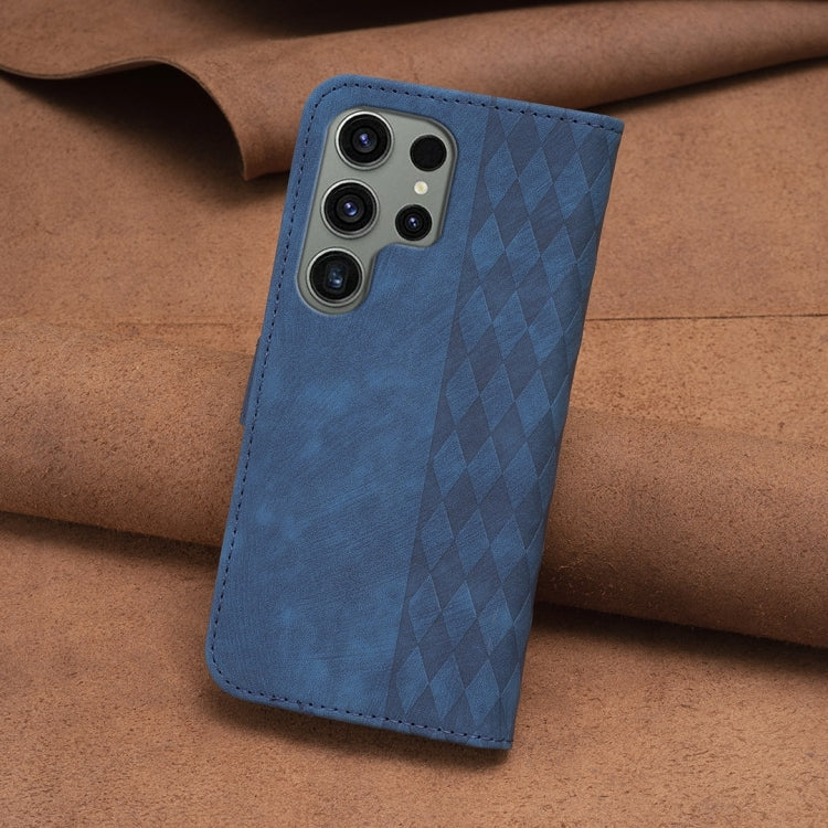 For Samsung Galaxy S23 Ultra 5G Plaid Embossed Leather Phone Case(Blue) - Galaxy S23 Ultra 5G Cases by PMC Jewellery | Online Shopping South Africa | PMC Jewellery