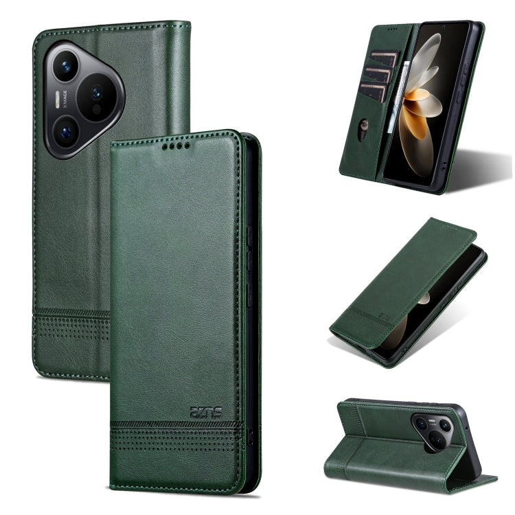 For Huawei Pura 70 AZNS Magnetic Calf Texture Flip Leather Phone Case(Dark Green) - Huawei Cases by AZNS | Online Shopping South Africa | PMC Jewellery | Buy Now Pay Later Mobicred