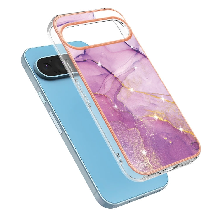 For Google Pixel 9 / 9 Pro Electroplating Marble Dual-side IMD Phone Case(Purple 001) - Google Cases by PMC Jewellery | Online Shopping South Africa | PMC Jewellery | Buy Now Pay Later Mobicred