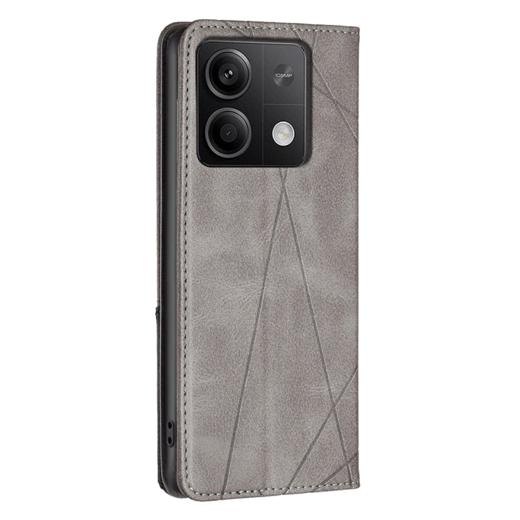 For Xiaomi Redmi Note 13 Rhombus Texture Magnetic Leather Phone Case(Grey) - Xiaomi Cases by PMC TechLife | Online Shopping South Africa | PMC TechLife | Buy Now Pay Later Mobicred