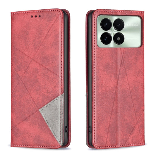 For Xiaomi Redmi K70E Rhombus Texture Magnetic Leather Phone Case(Red) - K70E Cases by PMC Jewellery | Online Shopping South Africa | PMC Jewellery | Buy Now Pay Later Mobicred