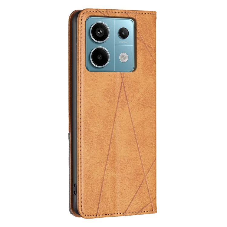 For Xiaomi Poco M6 Pro 4G Rhombus Texture Magnetic Leather Phone Case(Yellow) - free shipping - PMC TechLife - Order now!