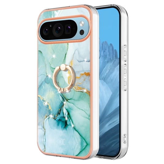 For Google Pixel 9 / 9 Pro Electroplating Marble IMD TPU Phone Case with Ring Holder(Green 003) - Google Cases by PMC Jewellery | Online Shopping South Africa | PMC Jewellery | Buy Now Pay Later Mobicred