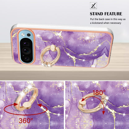 For Google Pixel 9 / 9 Pro Electroplating Marble IMD TPU Phone Case with Ring Holder(Purple 002) - Google Cases by PMC Jewellery | Online Shopping South Africa | PMC Jewellery | Buy Now Pay Later Mobicred