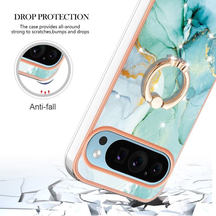 For Google Pixel 9 Pro XL Electroplating Marble IMD TPU Phone Case with Ring Holder(Green 003) - Google Cases by PMC Jewellery | Online Shopping South Africa | PMC Jewellery | Buy Now Pay Later Mobicred