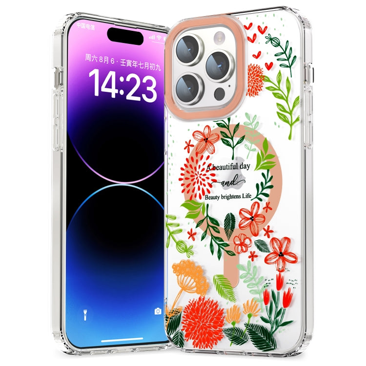 For iPhone 13 Pro MagSafe Magnetic TPU Phone Case(Red Flowers and Green Leaves) - iPhone 13 Pro Cases by PMC Jewellery | Online Shopping South Africa | PMC Jewellery