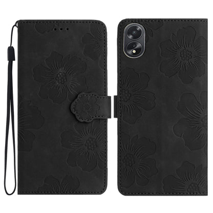 For OPPO A38 Flower Embossing Pattern Leather Phone Case(Black) - A38 Cases by PMC Jewellery | Online Shopping South Africa | PMC Jewellery | Buy Now Pay Later Mobicred