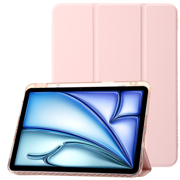 For iPad Pro 11 2024 Clear Acrylic 3-Fold Leather Tablet Case(Pink) - iPad Pro 11 2024 Cases by PMC TechLife | Online Shopping South Africa | PMC TechLife | Buy Now Pay Later Mobicred