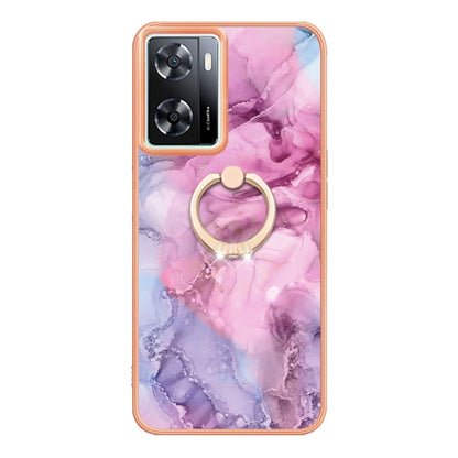 For OPPO A57 4G/A77 5G Taiwan/K10 5G Global Electroplating Marble Dual-side IMD Phone Case with Ring(Pink 013) - OPPO Cases by PMC Jewellery | Online Shopping South Africa | PMC Jewellery