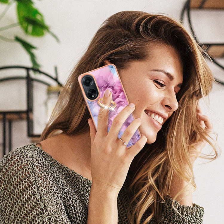 For OPPO A98 Electroplating Marble Dual-side IMD Phone Case with Ring(Pink 013) - OPPO Cases by PMC TechLife | Online Shopping South Africa | PMC TechLife