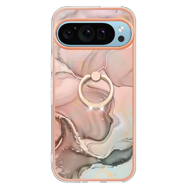 For Google Pixel 9 Pro XL Electroplating Marble Dual-side IMD Phone Case with Ring(Rose Gold 015) - Google Cases by PMC Jewellery | Online Shopping South Africa | PMC Jewellery | Buy Now Pay Later Mobicred