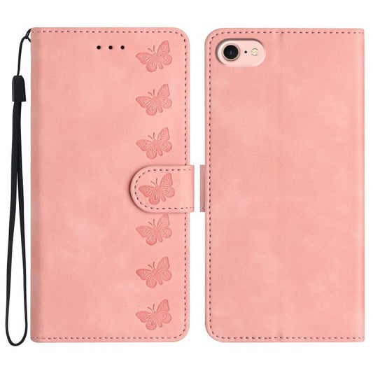 For iPhone 16e Seven Butterflies Embossed Leather Phone Case(Pink) - iPhone 16e Cases by PMC Jewellery | Online Shopping South Africa | PMC Jewellery | Buy Now Pay Later Mobicred