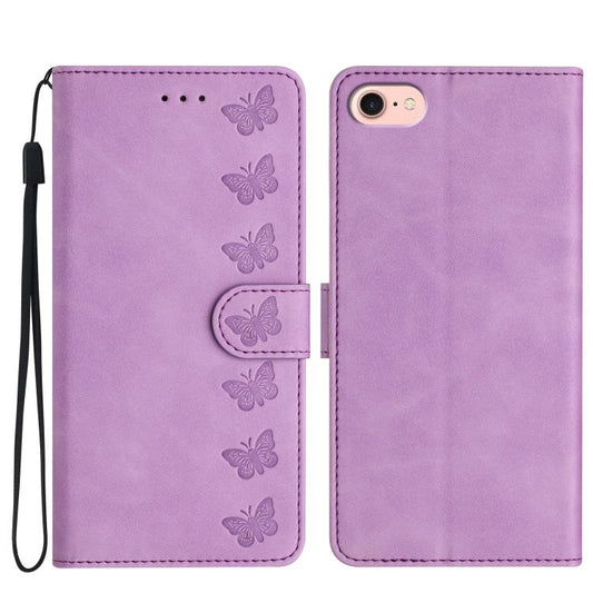 For iPhone 16e Seven Butterflies Embossed Leather Phone Case(Purple) - iPhone 16e Cases by PMC Jewellery | Online Shopping South Africa | PMC Jewellery | Buy Now Pay Later Mobicred