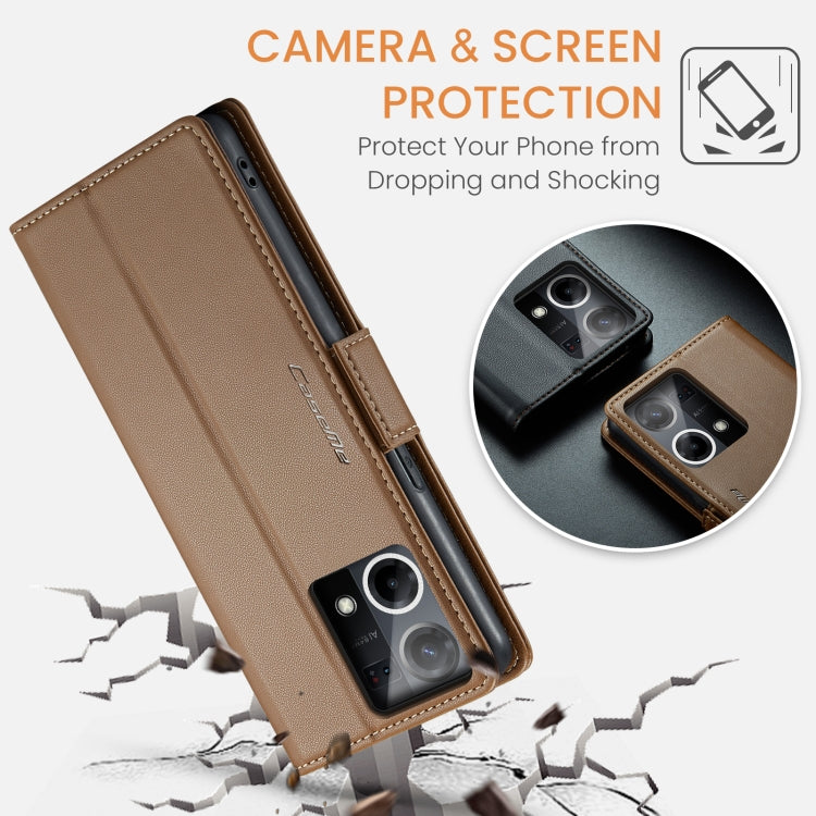 For OPPO Reno7 4G Indonesia/F21 Pro 4G/Reno8 4G CaseMe 023 Butterfly Buckle Litchi Texture RFID Anti-theft Leather Phone Case(Brown) - OPPO Cases by CaseMe | Online Shopping South Africa | PMC Jewellery | Buy Now Pay Later Mobicred