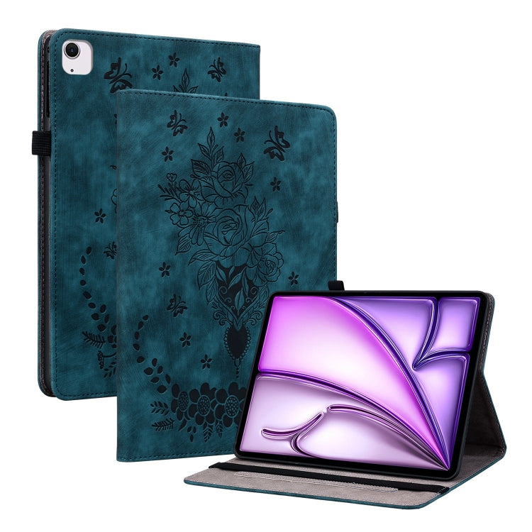 For iPad Air 11 2024 Butterfly Rose Embossed Leather Smart Tablet Case(Dark Blue) - iPad Air 11 2024 Cases by PMC Jewellery | Online Shopping South Africa | PMC Jewellery | Buy Now Pay Later Mobicred