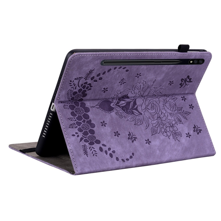 For Samsung Galaxy Tab S9 Butterfly Rose Embossed Leather Tablet Case(Purple) - Galaxy Tab S9 Cases by PMC Jewellery | Online Shopping South Africa | PMC Jewellery | Buy Now Pay Later Mobicred