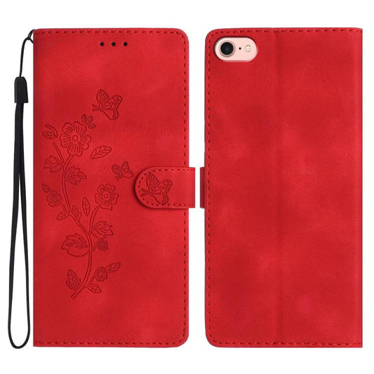 For iPhone 16e Flower Butterfly Embossing Pattern Leather Phone Case(Red) - iPhone 16e Cases by PMC Jewellery | Online Shopping South Africa | PMC Jewellery | Buy Now Pay Later Mobicred