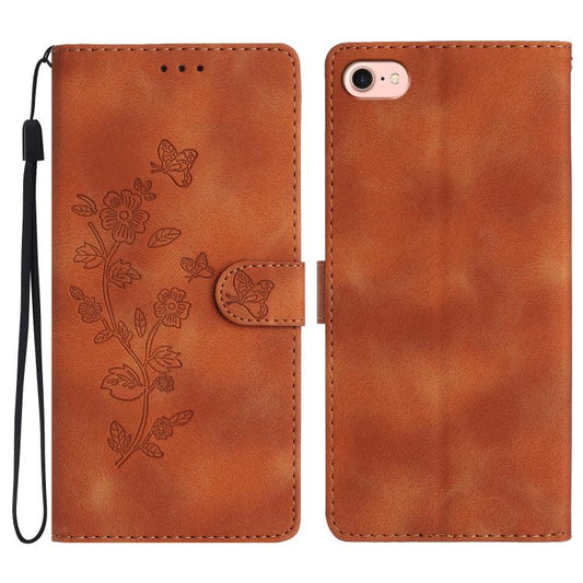 For iPhone 16e Flower Butterfly Embossing Pattern Leather Phone Case(Brown) - iPhone 16e Cases by PMC Jewellery | Online Shopping South Africa | PMC Jewellery | Buy Now Pay Later Mobicred