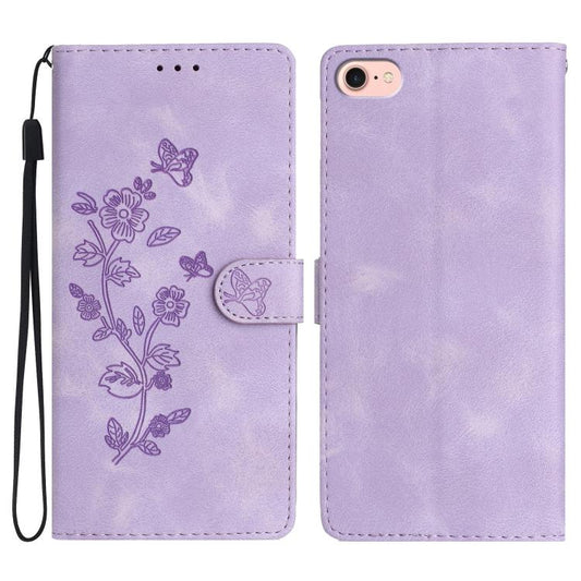 For iPhone 16e Flower Butterfly Embossing Pattern Leather Phone Case(Purple) - iPhone 16e Cases by PMC Jewellery | Online Shopping South Africa | PMC Jewellery | Buy Now Pay Later Mobicred