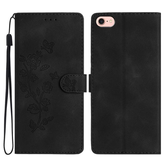 For iPhone 16e Flower Butterfly Embossing Pattern Leather Phone Case(Black) - iPhone 16e Cases by PMC Jewellery | Online Shopping South Africa | PMC Jewellery | Buy Now Pay Later Mobicred