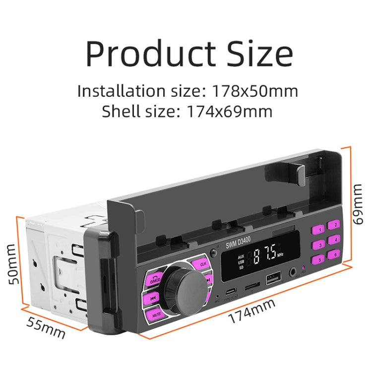 SWM D3400 Car Bluetooth MP3 Player Support Smart Voice Assistant / FM(Black) - Car MP3 & MP4 & MP5 by PMC TechLife | Online Shopping South Africa | PMC TechLife | Buy Now Pay Later Mobicred