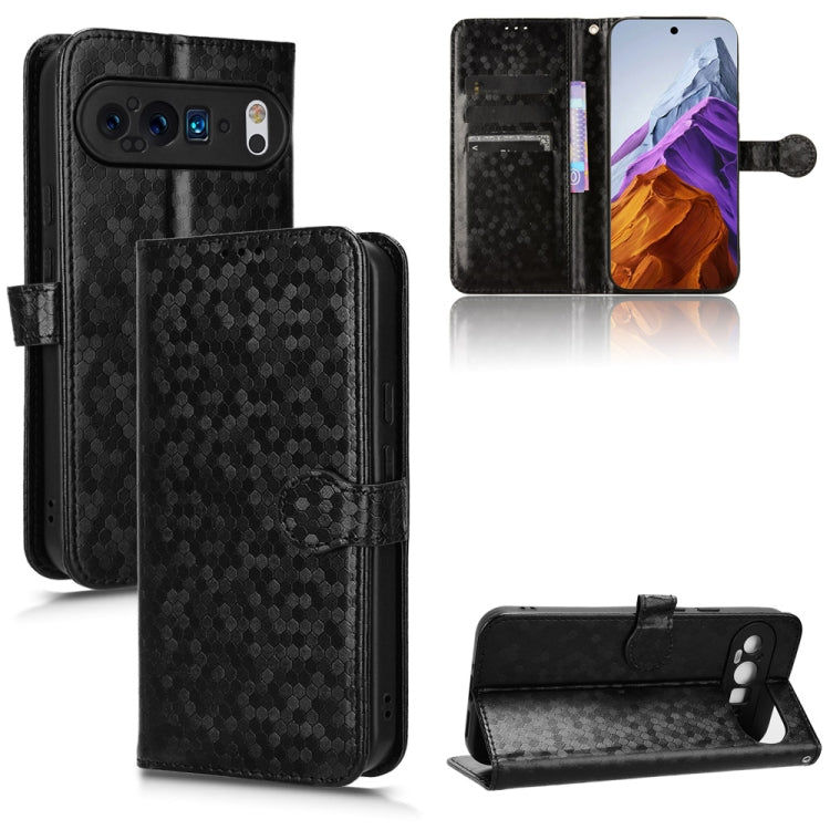 For Google Pixel 9 Pro XL Honeycomb Dot Texture Leather Phone Case(Black) - Google Cases by PMC Jewellery | Online Shopping South Africa | PMC Jewellery | Buy Now Pay Later Mobicred