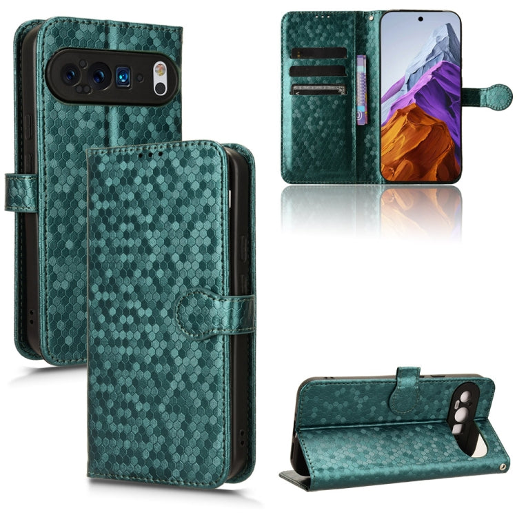 For Google Pixel 9 Pro XL Honeycomb Dot Texture Leather Phone Case(Green) - Google Cases by PMC Jewellery | Online Shopping South Africa | PMC Jewellery | Buy Now Pay Later Mobicred