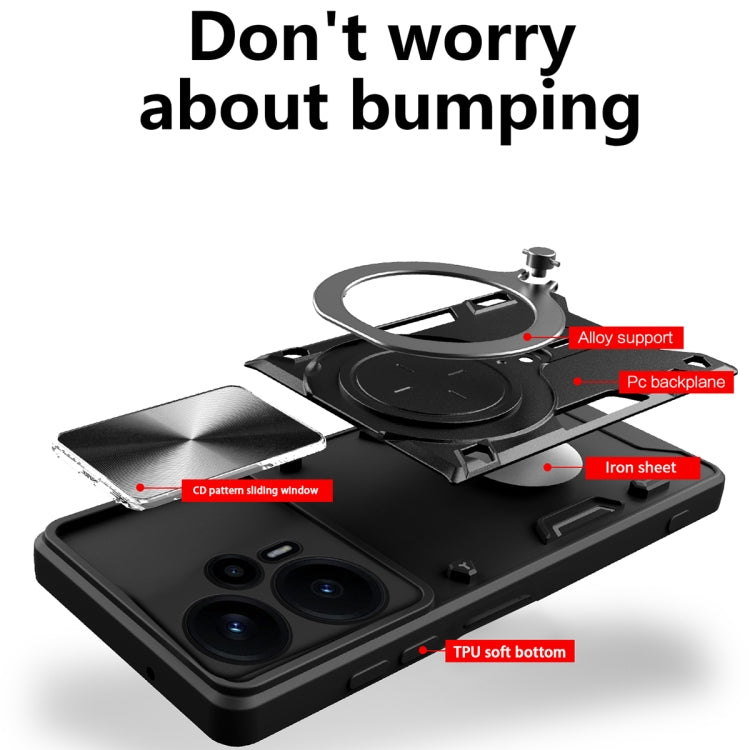 For Xiaomi Redmi Note 12 Turbo CD Texture Sliding Camshield Magnetic Holder Phone Case(Black) - Xiaomi Cases by PMC TechLife | Online Shopping South Africa | PMC TechLife | Buy Now Pay Later Mobicred