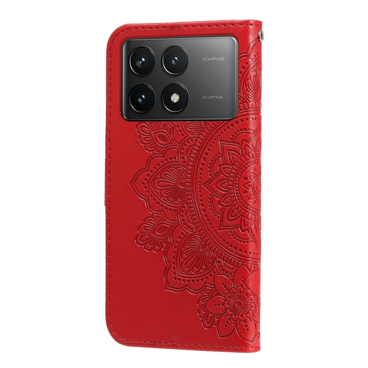 For Xiaomi Redmi K70 / K70 Pro 7-petal Flowers Embossing Leather Phone Case(Red) - K70 Pro Cases by PMC Jewellery | Online Shopping South Africa | PMC Jewellery | Buy Now Pay Later Mobicred