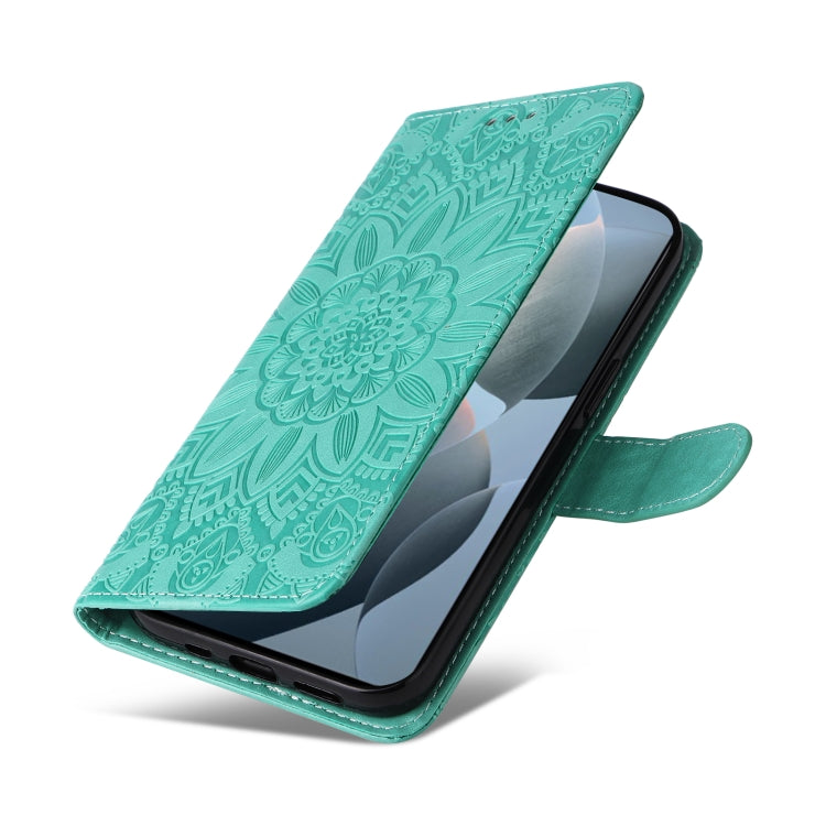 For Xiaomi Redmi K70 / K70 Pro Embossed Sunflower Leather Phone Case(Green) - K70 Pro Cases by PMC Jewellery | Online Shopping South Africa | PMC Jewellery | Buy Now Pay Later Mobicred