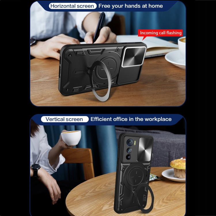 For Motorola Edge 30 CD Texture Sliding Camshield Magnetic Holder Phone Case(Blue) - free shipping - PMC TechLife - Order now!