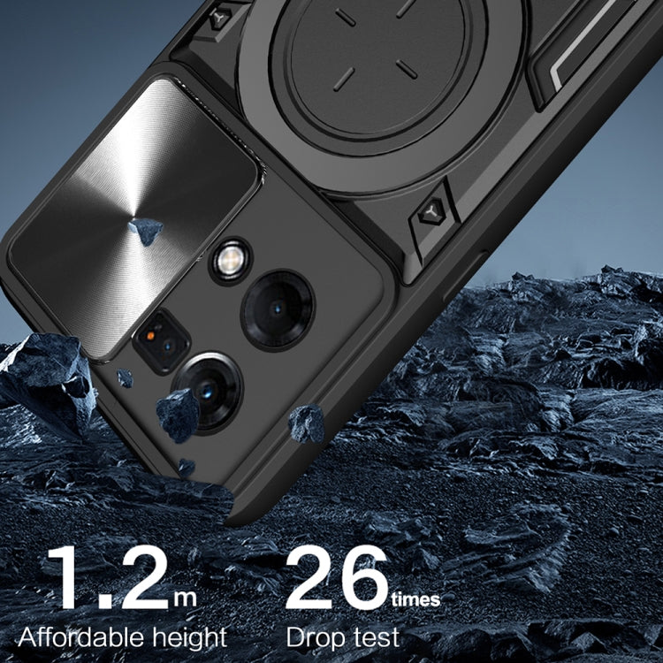 For OPPO Reno7 4G / F21 Pro 4G CD Texture Sliding Camshield Magnetic Holder Phone Case(Blue) - OPPO Cases by PMC TechLife | Online Shopping South Africa | PMC TechLife | Buy Now Pay Later Mobicred