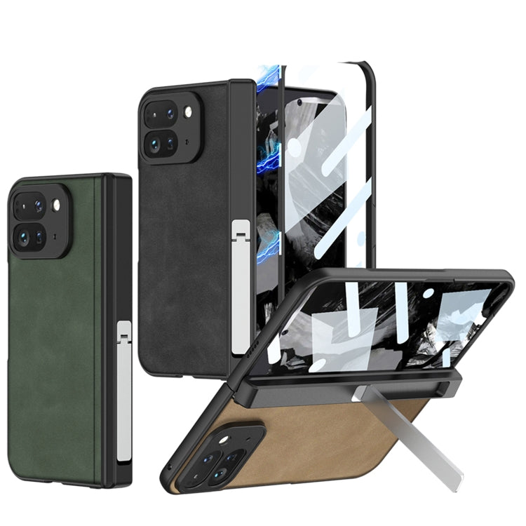 For Google Pixel 9 Pro Fold GKK Integrated Frosted Fold Hinge Leather Phone Case with Holder(Black) - Google Cases by GKK | Online Shopping South Africa | PMC Jewellery | Buy Now Pay Later Mobicred