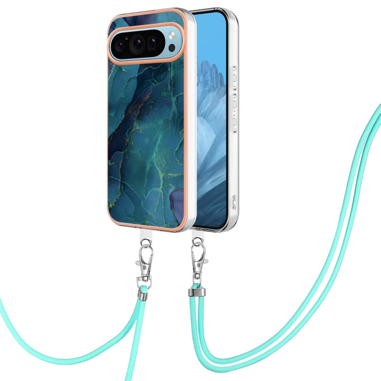 For Google Pixel 9 / 9 Pro Electroplating Marble Dual-side IMD Phone Case with Lanyard(Green 017) - Google Cases by PMC Jewellery | Online Shopping South Africa | PMC Jewellery | Buy Now Pay Later Mobicred